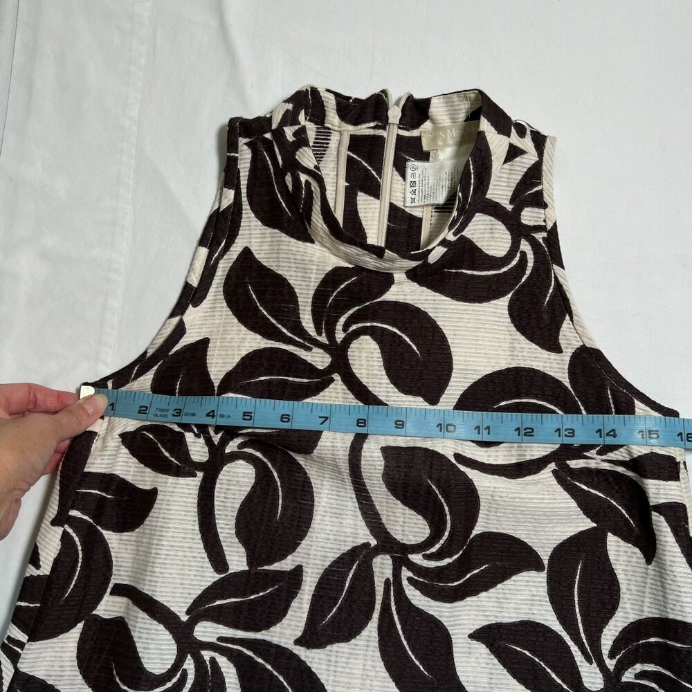 Max Mara Leaf Print Swing Dress Mini A-Line Retro Sleeveless Cotton Silk 4 Multi - Picture 4 of 11